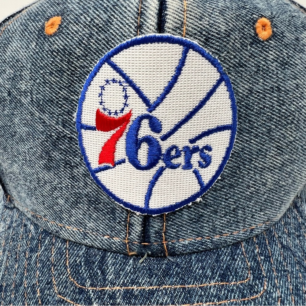 Vintage NBA Philadelphia Sixers Snapback Hat 90s Denim 76ers Basketball - Picture 2 of 11